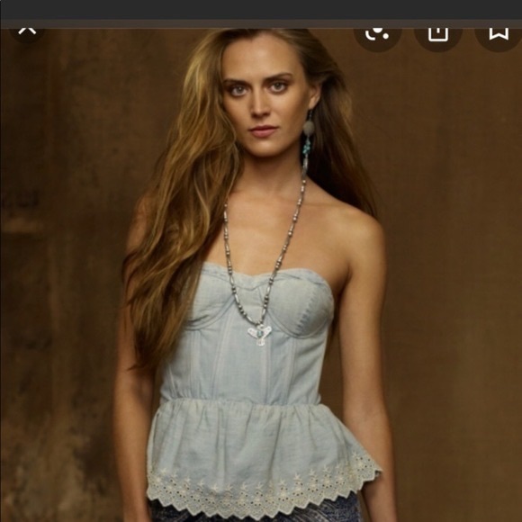 Ralph Lauren Denim Peplum Bustier - Picture 2 of 12